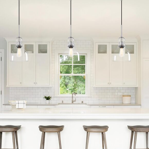 2 Pack Kitchen Island Pendant Ceiling Light 6.5" Clear Glass Brushed Nickel - Picture 2 of 3